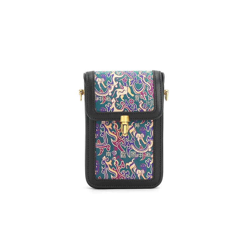 

New Chinese style national style mobile phone bag light luxury high texture cowhide bag women