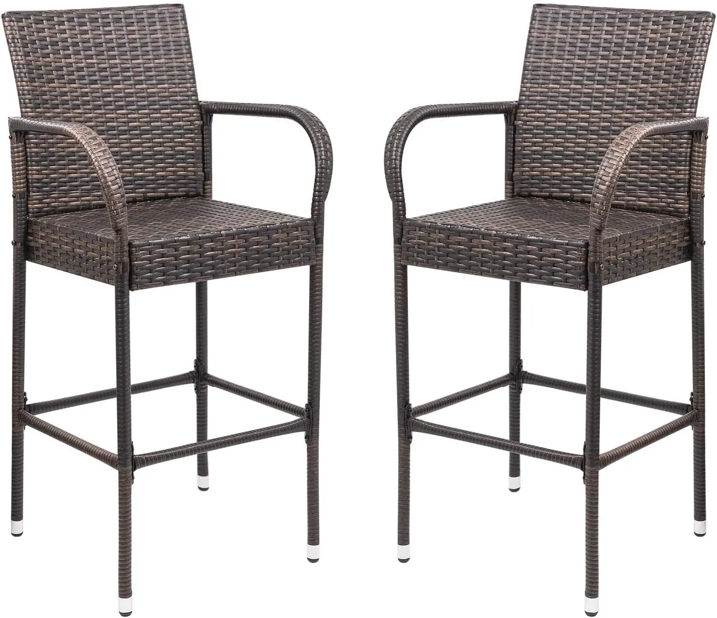 

Comfort Corner Patio Bar Stools Wicker Bar stools Indoor Outdoor Bar Stool Footrest and Armrest for Garden Backyard Set of 2