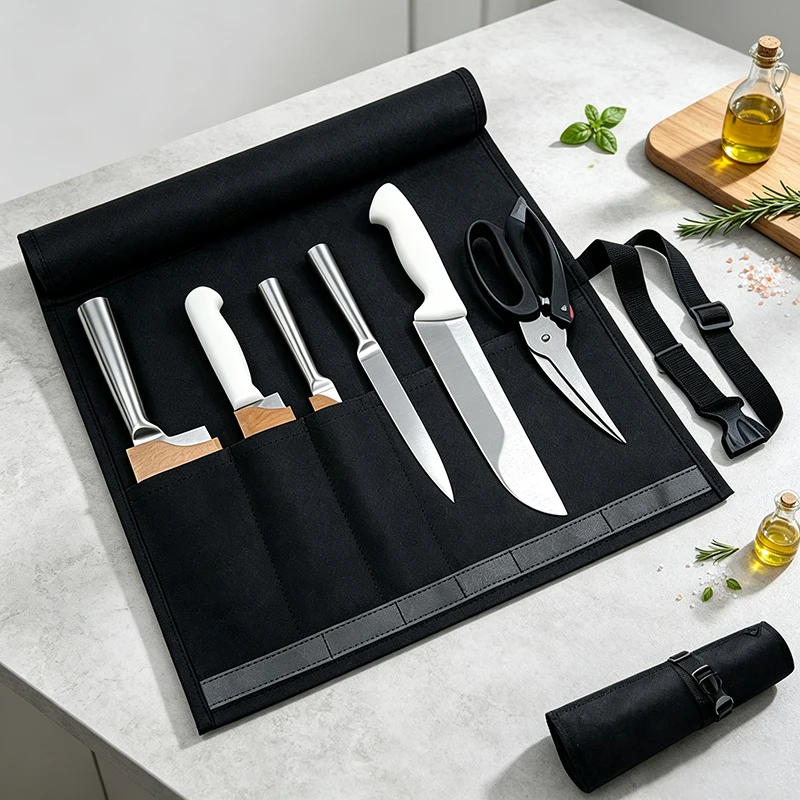 Waxed Canvas Chef Knife Roll Bag Portable Organizer Outdoor Cooking Kitchen Carrying Pouch Professional Knives Storage Pocket