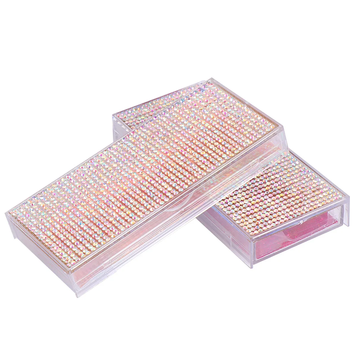 

2Pcs False Eyelash Organizer Boxes Rhinestone Plastic Clear Storage Case Lightweight Compact Candy Color Perfect for Salon and