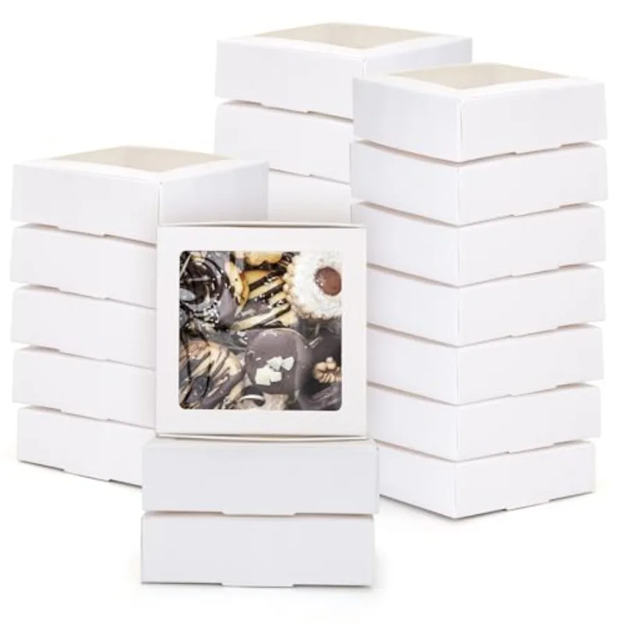 23 Cajas de Papel Kraft con Ventana de 4.13 x 4.13 x 1.18 Pulgadas para Empacar Dulces, Cajas Pequeñas para Regalos, Porta Jabones, Mini Empaque para Golosinas