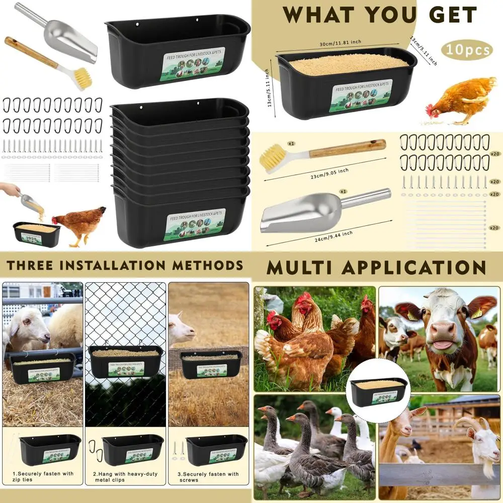 

4.5 Quart Hanging Trough Feeder with Brush, Scoop, Hooks, Screws, and Zip Tie for Goats and Livestock Supplies