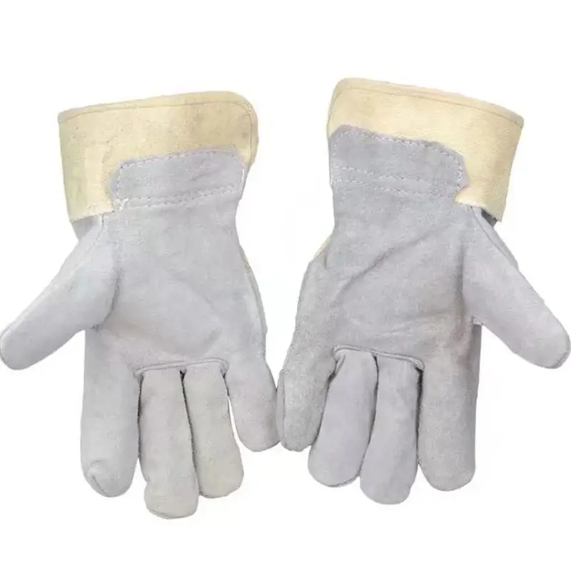 1 pair electric welding gloves high temperature insulation safety wear-resistant fireproof line cowskin weld protector gloves