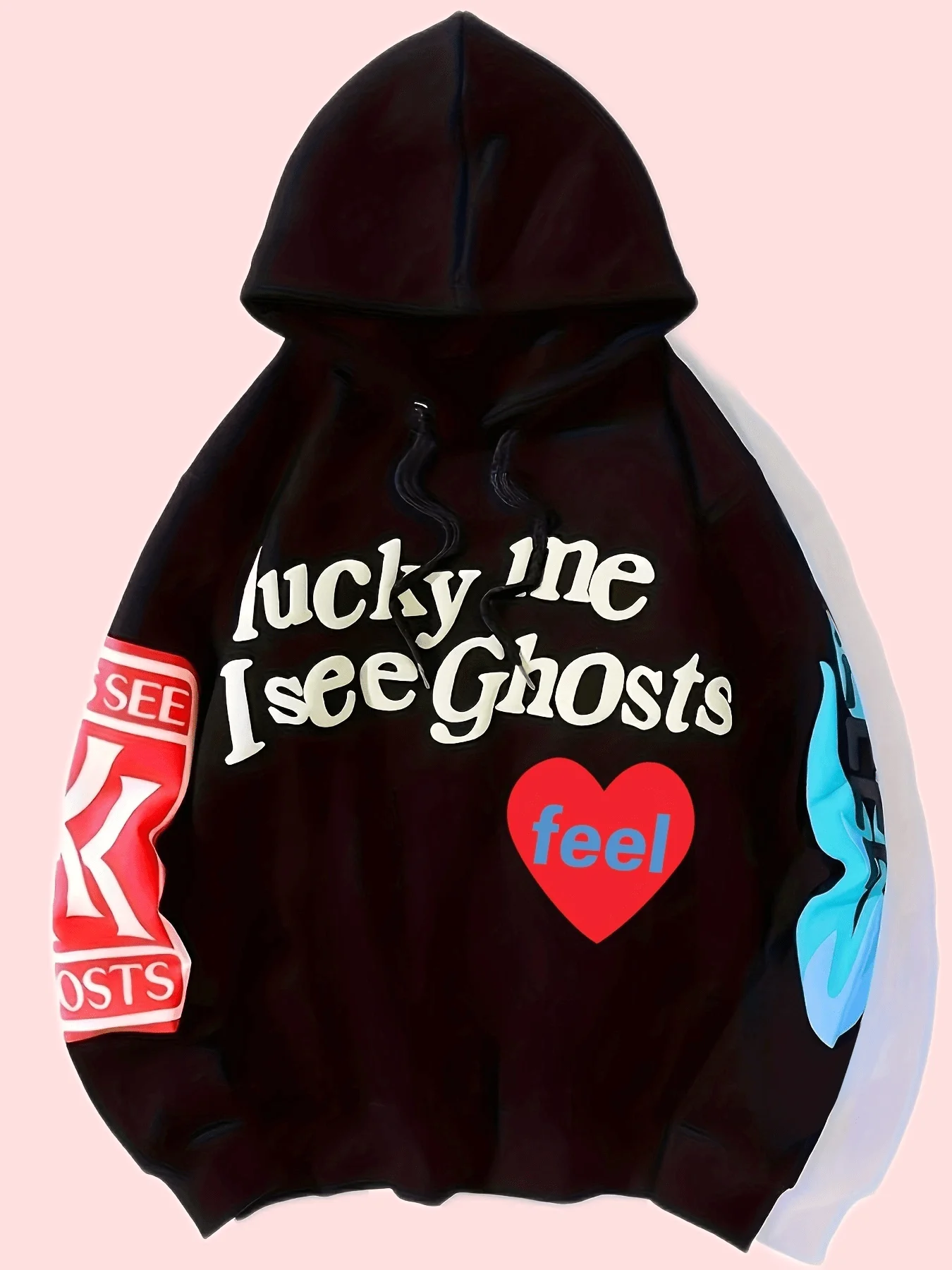 Lucky Me See Ghosts Letter Graphic Casual Sports Sweatshirt For Women Christmas Fashion Hip Hop Pullover Hoodie Tops Men