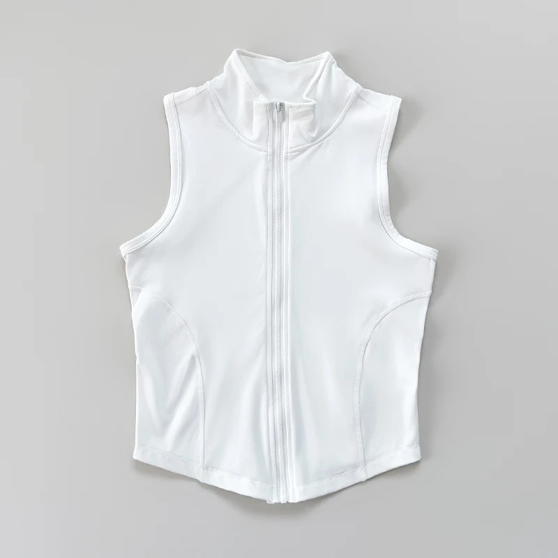 Women's yoga, fitness, sports clothing, sleeveless stand-up collar, zipper exercise vest, slender yoga and fitness vest
