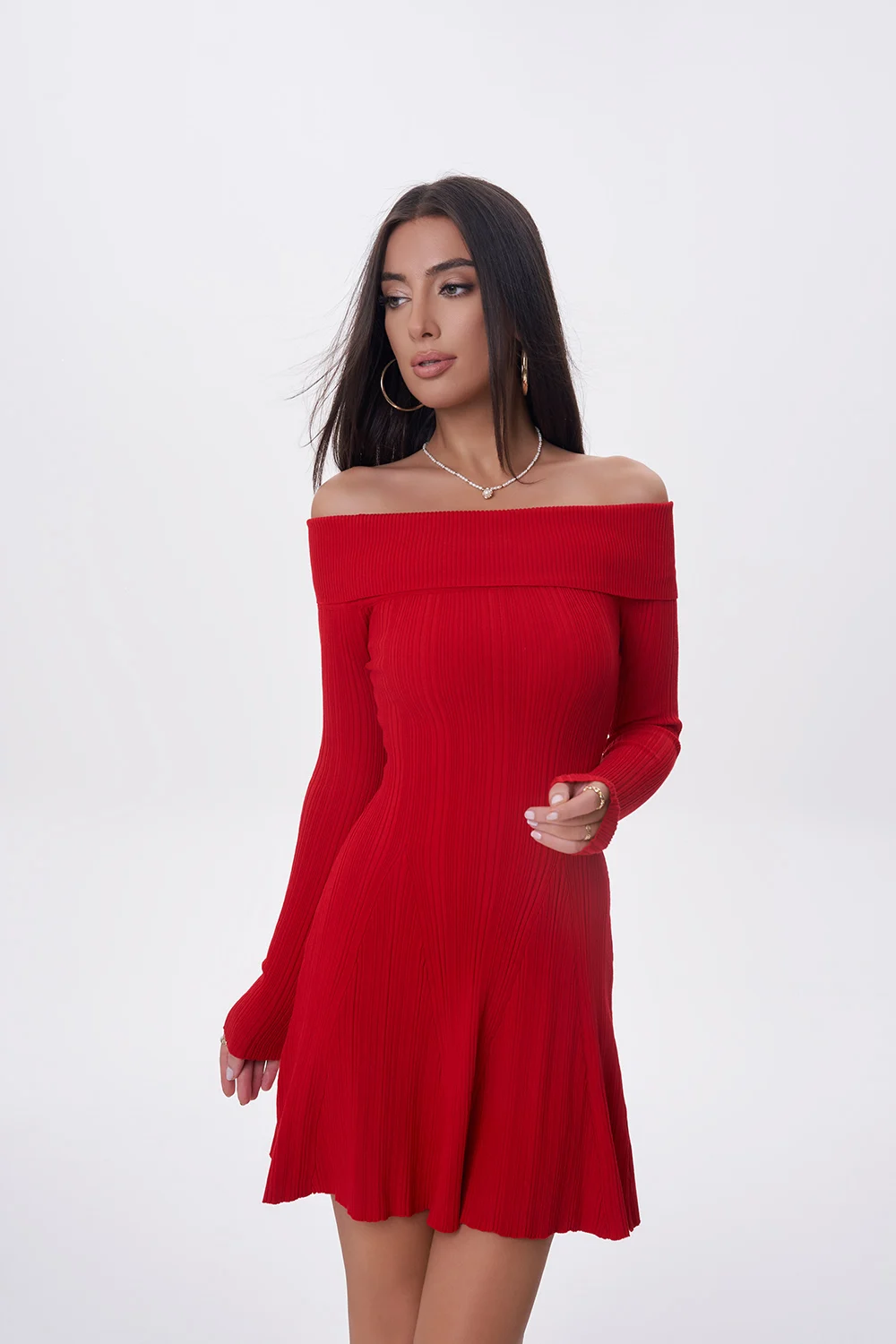 Off-shoulder Umbrella Dresses Spring and Summer Long Sleeve Women Sexy Pullover Solid Dress