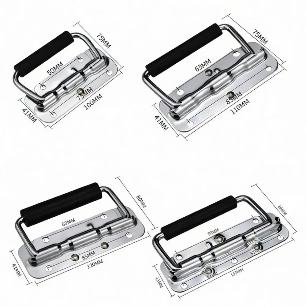 Thick 304 Stainless Steel Spring Loaded Folding Handle Grab Pull For Industrial Wooden Storage Case Tool Chest Box
