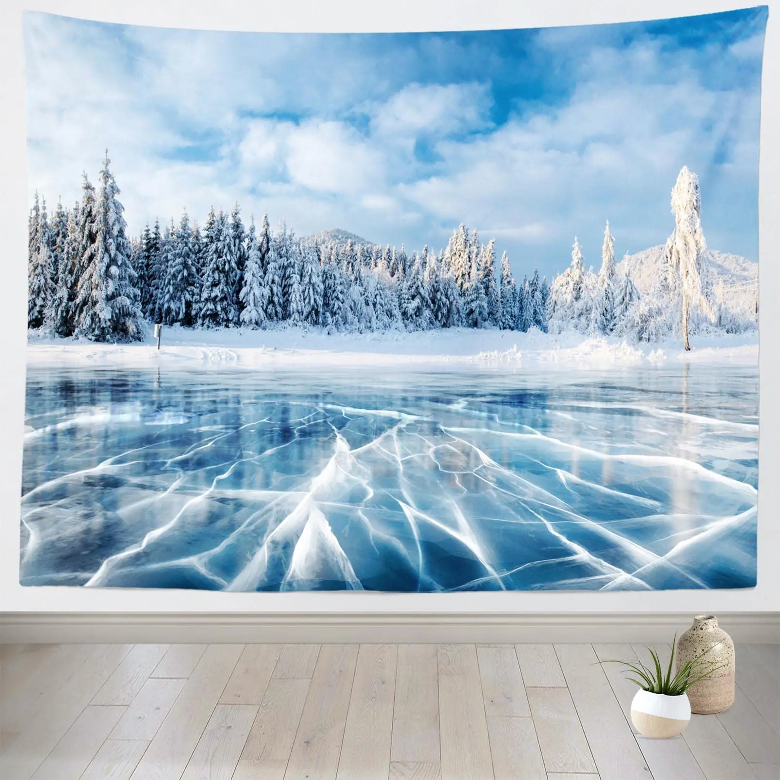 Snow Mountain Lake Landscape Tapestry Colorado Winter Hanging Tapestries Natural Scenery Wall Hanging Decor for Bedroom Dorm