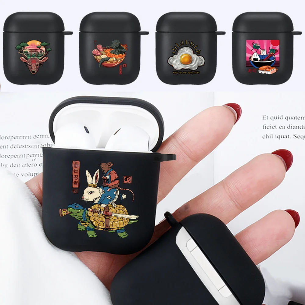 Earphone Case for Apple AirPods 1st / 2nd Generation Anti-drop  Japan Print Black Silicone Wireless Bluetooth Headphone Cover