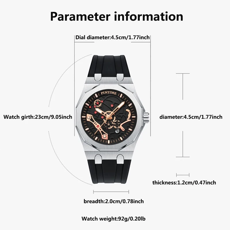 PINTIME Men Quartz Watch Mechanical Style Dial Design Fashion Business And Leisure Style Men And Women Quartz Watch