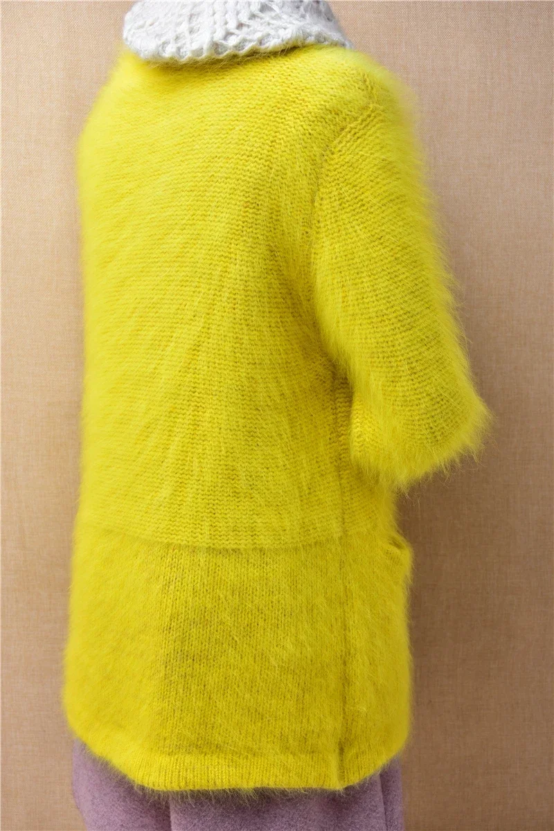 หญิงผู้หญิงฤดูใบไม้ร่วงฤดูหนาวเสื้อผ้าHairy Mink CashmereถักO-คอSlimเสื้อPullover Angoraขนสัตว์จัมเปอร์เสื้อกันหนาวดึงเสื้อ