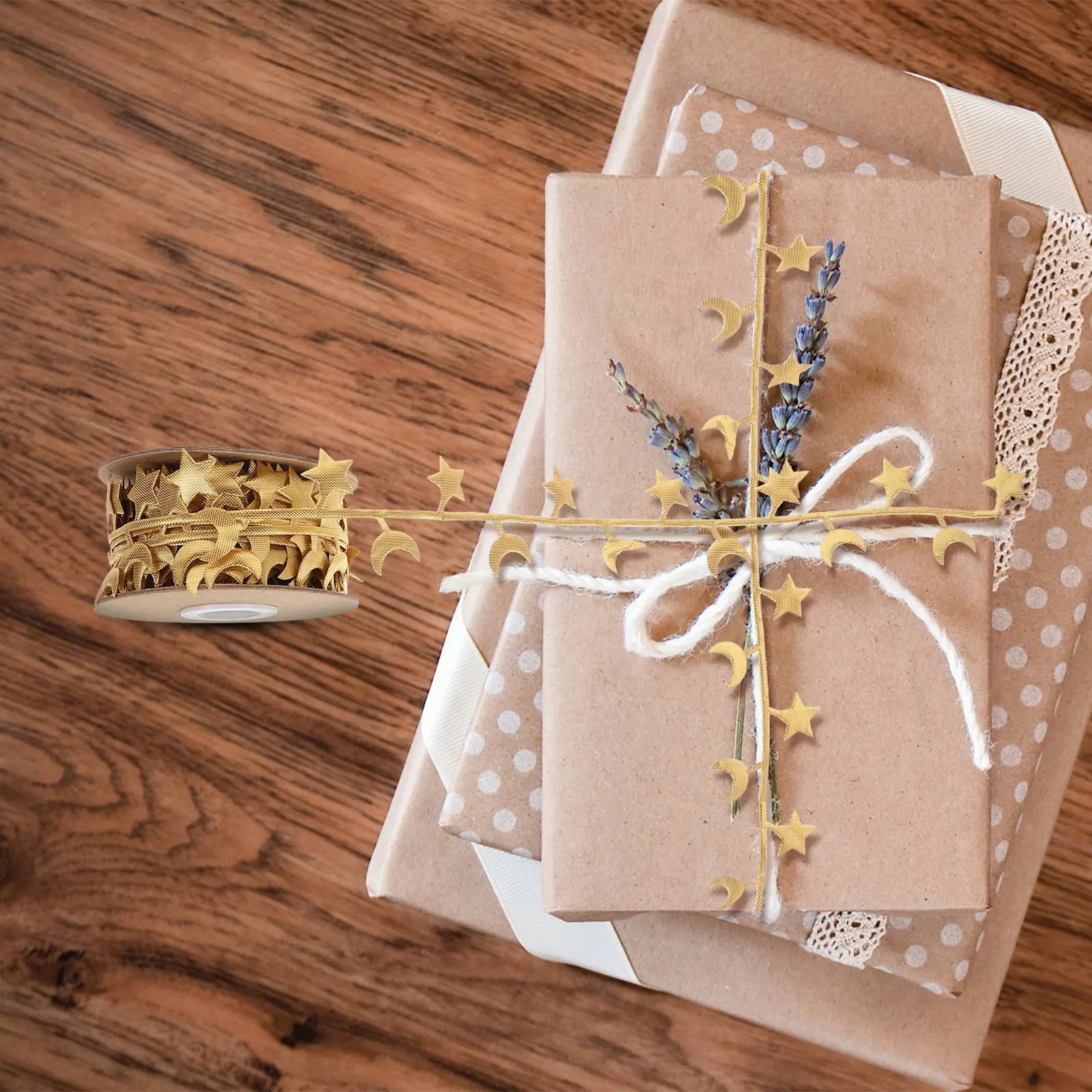 

1 рулон тканевых лент в форме звезд и лун, 10 м, для декора, украшения на свадьбу, для детских праздников, для поделок своими руками