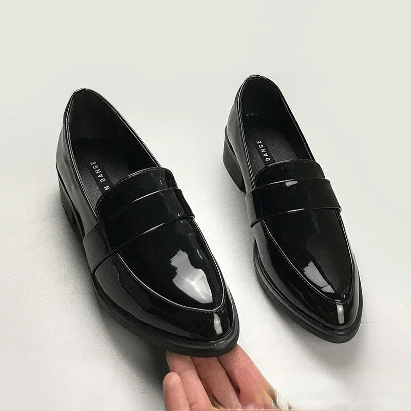 Women Shoes 2025 Spring New Black Pointed British Style Small Leather Shoes Loafers Shoes Single Shoes Vulcanize Shoes