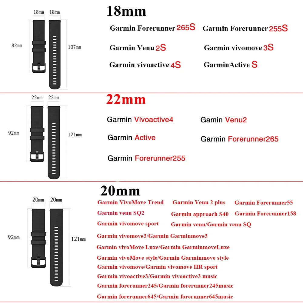 Watch Strap for Garmin Venu/Vivoactive 3 Music /Vivoactive 4S 4/Forerunner 245 Bands In 18mm 20mm and 22mm Sizes for Garmin