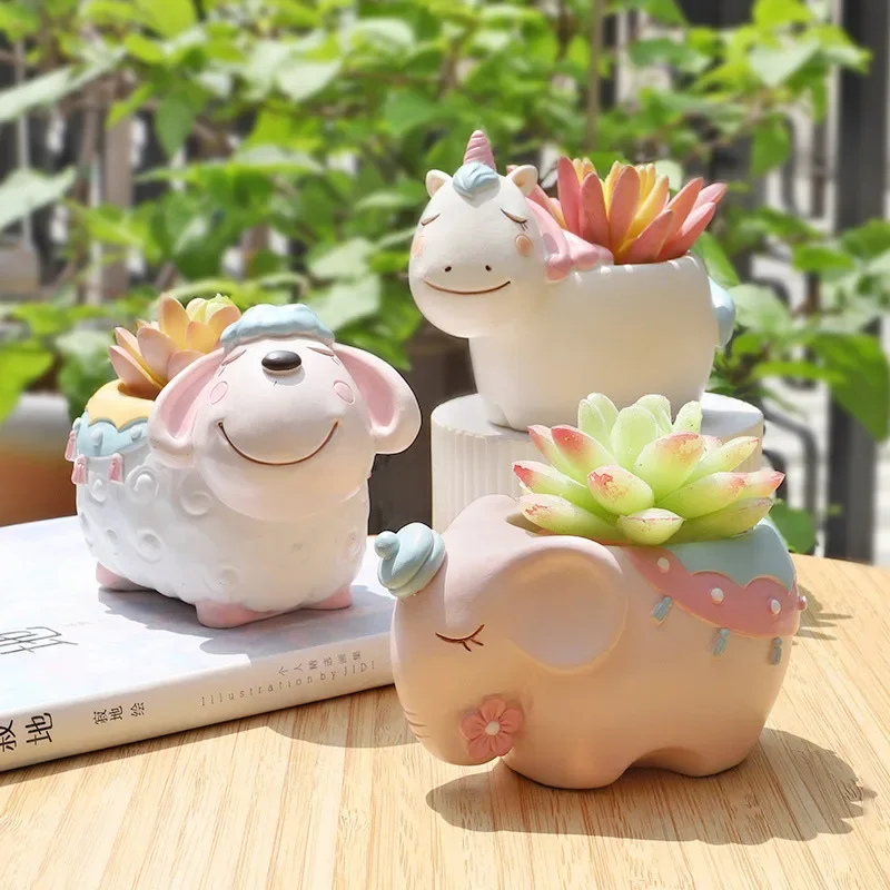 Cartoon Animal Resin Elephant Flowerpot Tabletop Potted Balcony Gardening Creativity