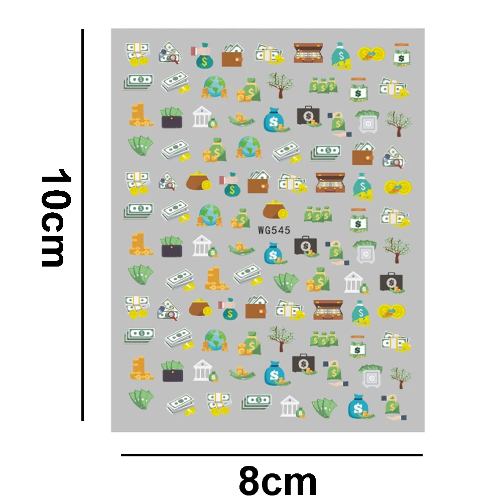 Diy dinheiro dólar rico estilo rico apliques de arte de unhas decalques de manicure decorações de arte de unhas adesivos de unhas