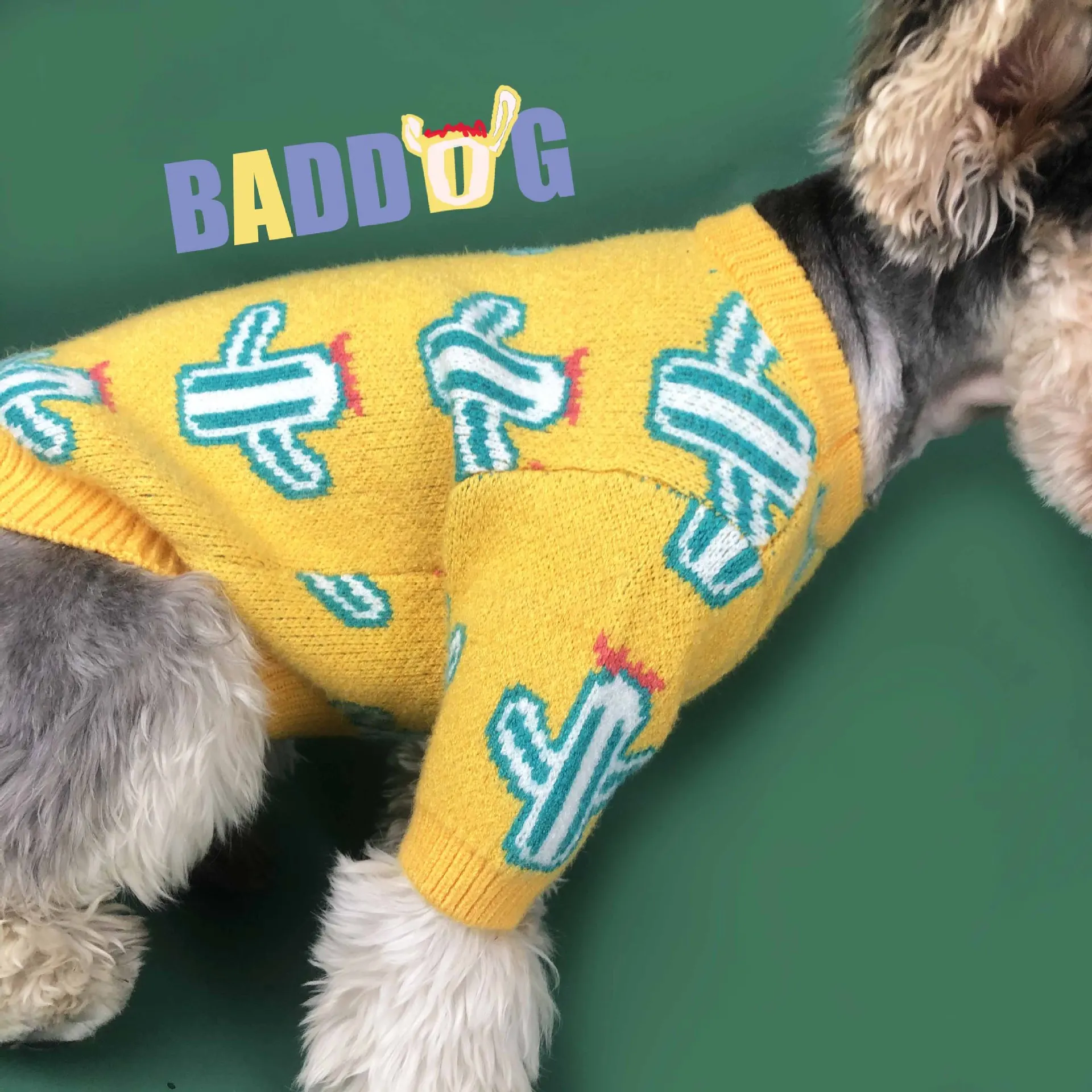 Knitted Cotton Dog Clothes Autumn and Winter Warm Pet Clothes Cactus Embroidery Dog Sweater Puppy Clothes Cute Kitten Sweater