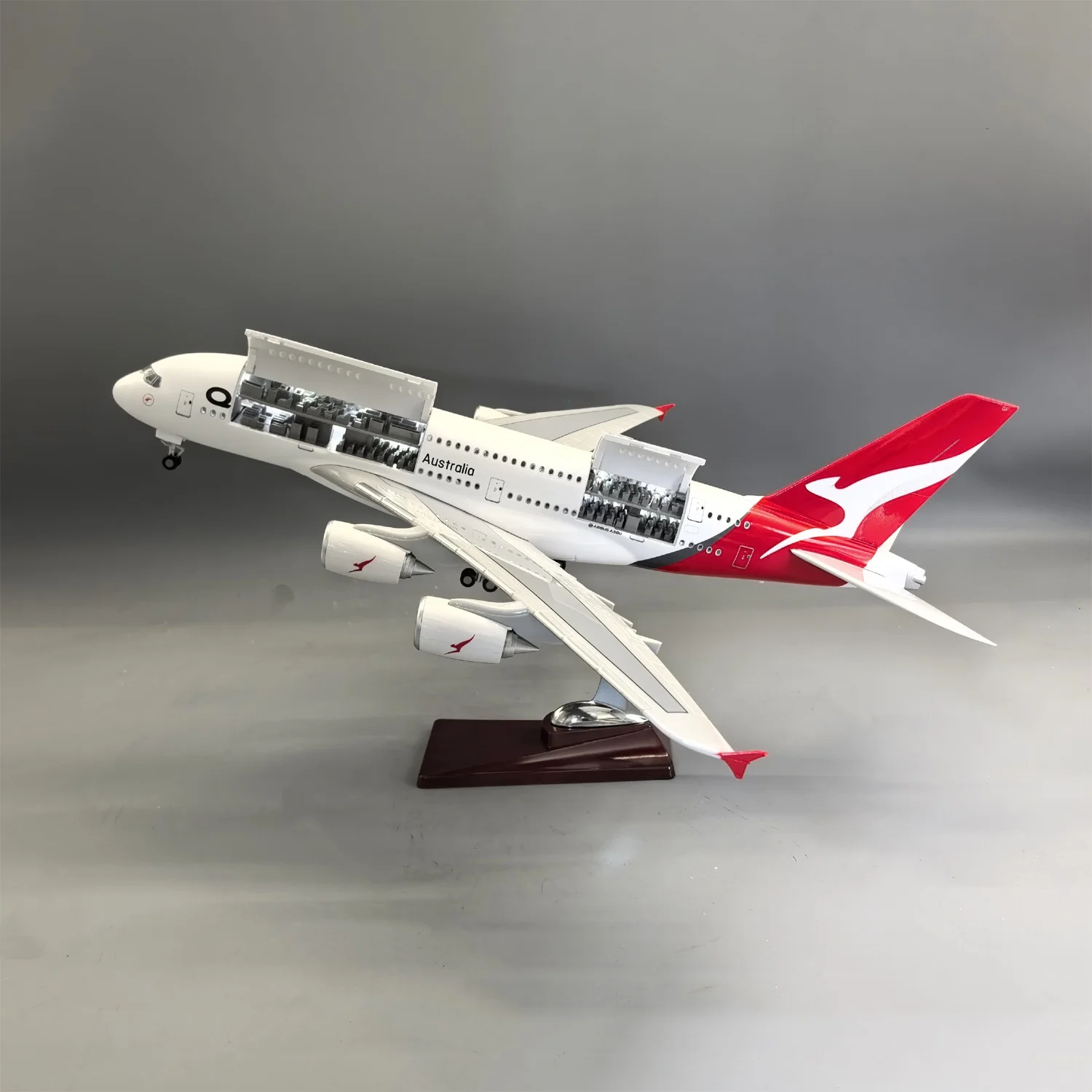 New 1:160 Scale Aircraft 46cm A380 Australia Airways Resin Openable Cabin Door Airplane Diecast With Lights Stand Souvenir Decor
