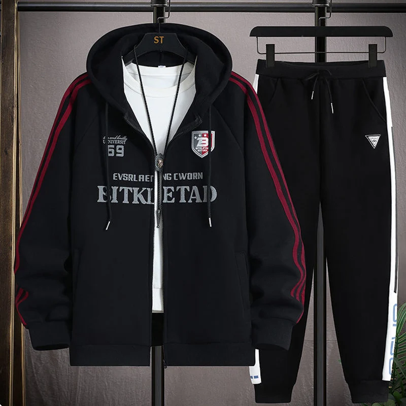 

2025 New Men Autumn Winter Warm Suit Zipper Hoodie + Trousers Street Casual Sets Men High Quality Hooded Hoodies Warm Pants