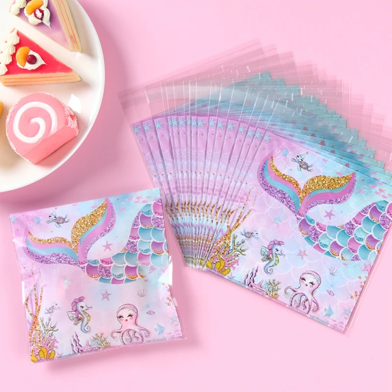 Mermaid Party Plastic Goodie Bags Mermaid Tail Candy Gift Bags for Mermaid One Birthday Sea Themed Party Decor Baby Shower Favor