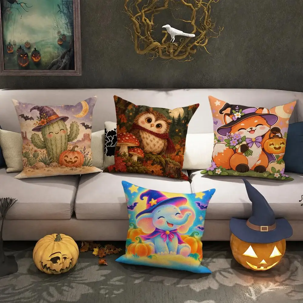 Midnight Spooky Animals Cushion Cover Halloween decoration trick or treat cushion cover, ghost, pumpkin head, bat decoration