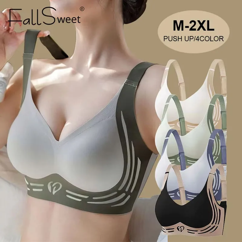 FallSweet Seamless Push Up Bra For Women Sports Bra Adjustable V-neck No Steel Ring Bras Female Sexy Lingeries M-2XL Brassiere