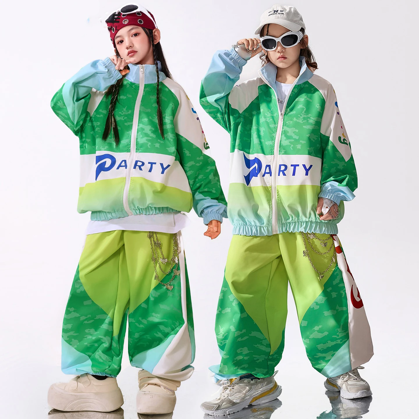 Teenager Grün Sport Anzug Baggy Hip Hop Kleidung Lange Ärmel Mantel Hosen Jungen Mädchen Herbst Winter Street Dance Kostüme BL17370