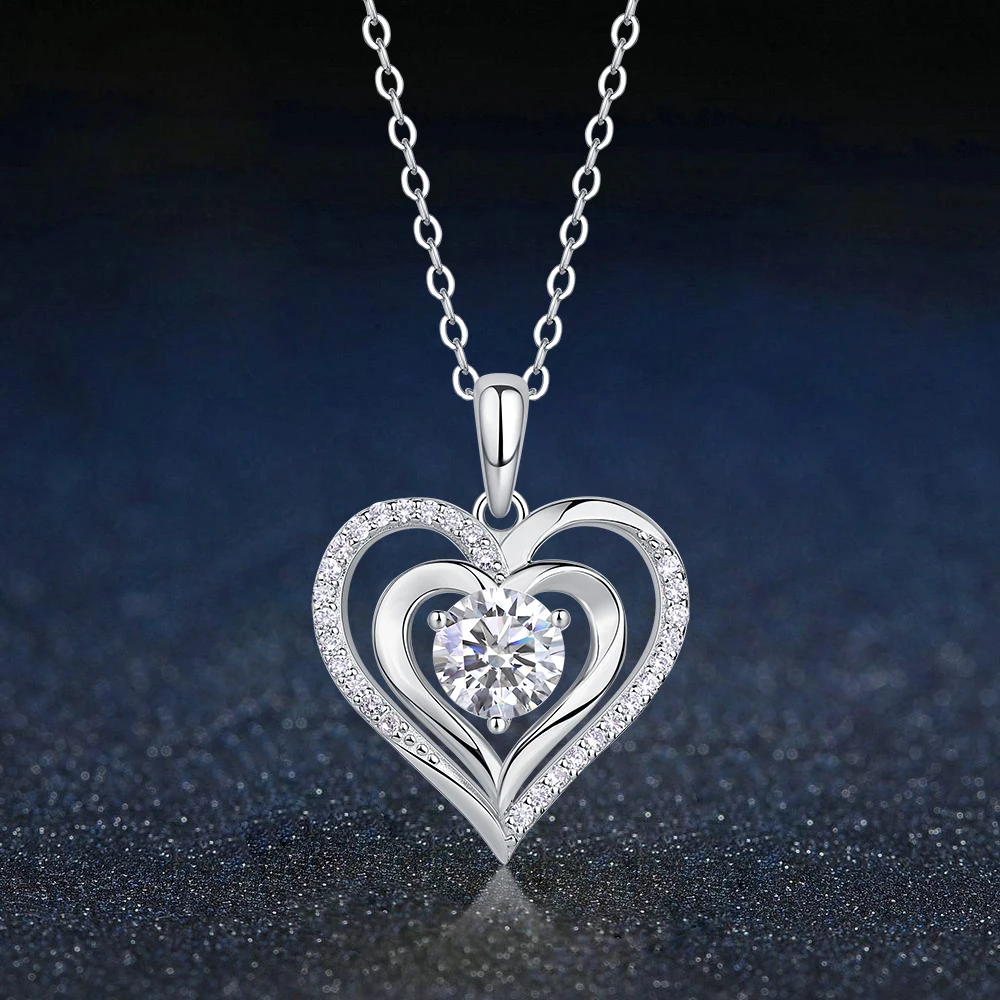 Moissanite Necklace for Women 1CT 925 Sterling Silver Chain Excellent Cut D Color Diamond Pendant Fine jewelry - Beating Heart