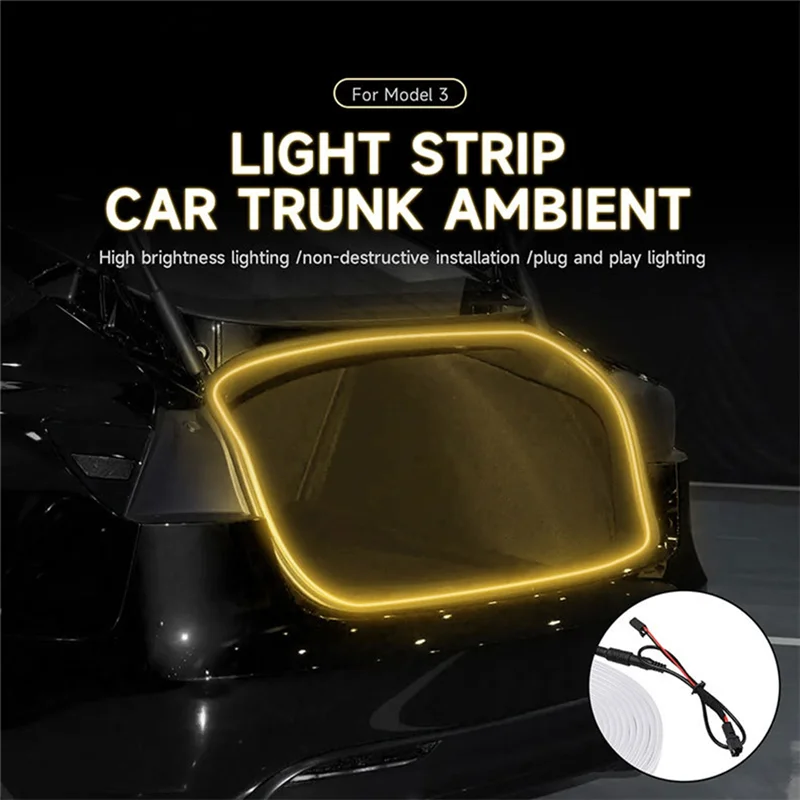 Voor Tesla Model 3 Highland Auto-interieurverlichting LED Siliconen Strip Licht Flexibele rubberen kofferbaklampen Koud wit