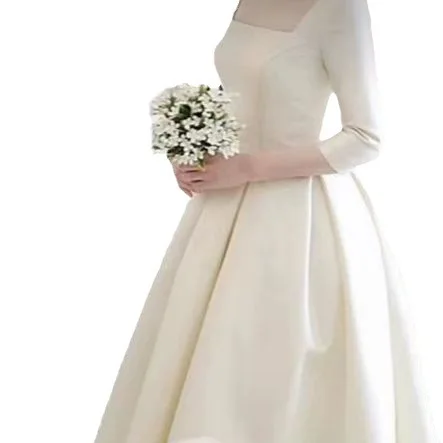 Robe de mariée en satin à manches longues, style simple et fin, petite robe de bienvenue, mariée légère, nouveau, 2024