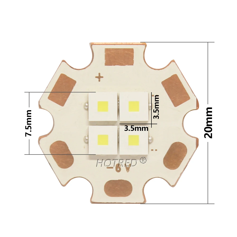 High Power LED 10W 20W 30W 3V 6V 12V 4Chips XPL-HI Cold White 3500lm Diode for flashlight Car Lamp DIY with 20mm Copper Board