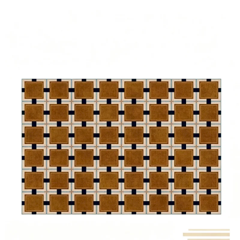 VIKAMA Retro Square Grid Geometric Area Carpet Grid Anti Slip Carpet Living Room Bedroom Mosaic Home Decoration