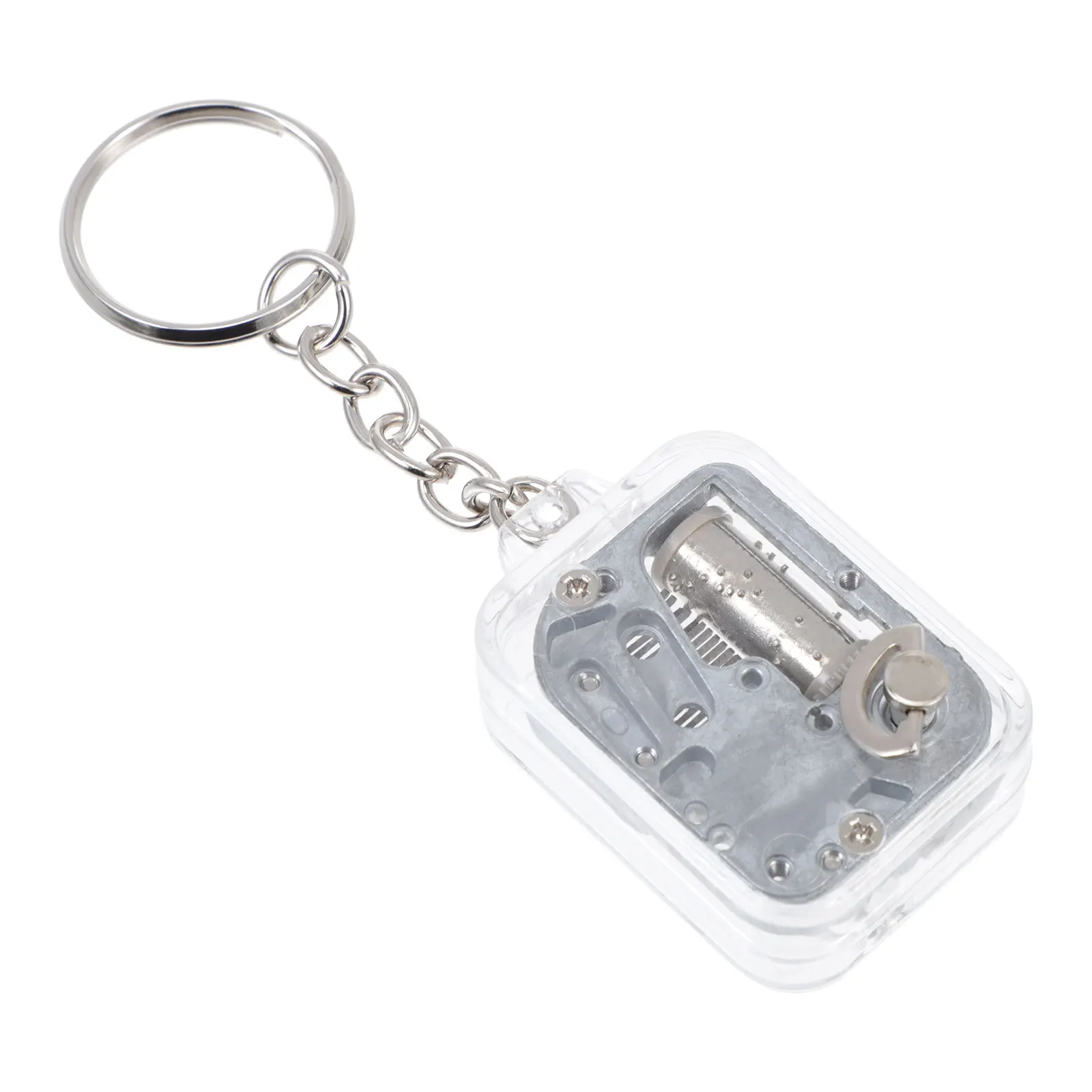

Mini Square Acrylic Music Box Keychain Creative Design Premium Material Metal Bag Pendant Travel Accessory Practical