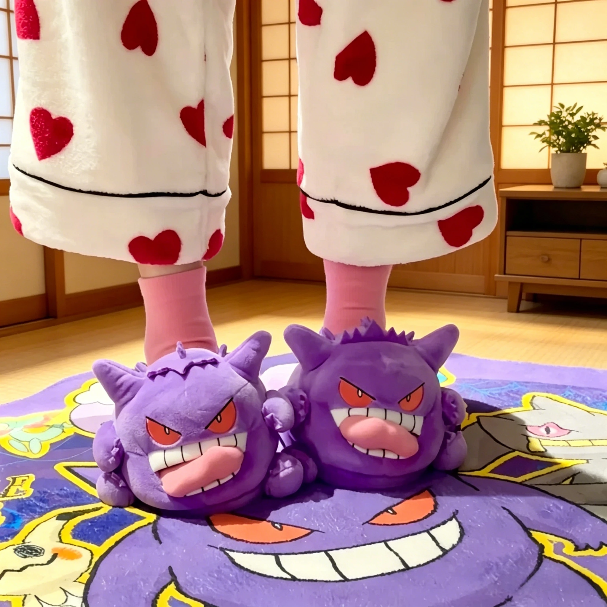 

New Kawaii Pokemon Ghost-Type Gengar Anime Goods Gengar Funny Slippers Tongue Sticking Slippers Couple Slippers Home Sandals