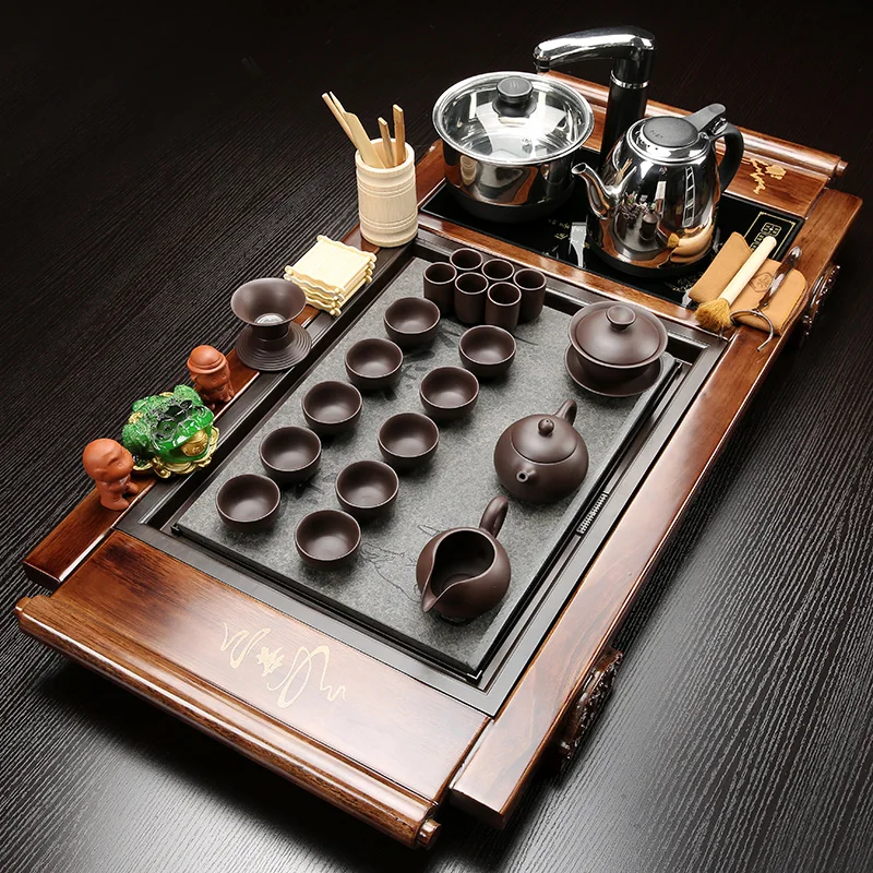 

Chinese Tea Set Wood Tray Gaiwan Chinese Matcha Kit Gong Fu Cha Coffee Teapot And Cup Set Kitchen Accessories