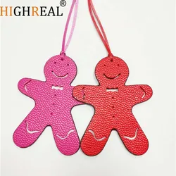 Custom Made Luxury Genuine Leather Character Gingerbread Man Large Headed Deer Keychain Women Bag Charm Backpack Pendant