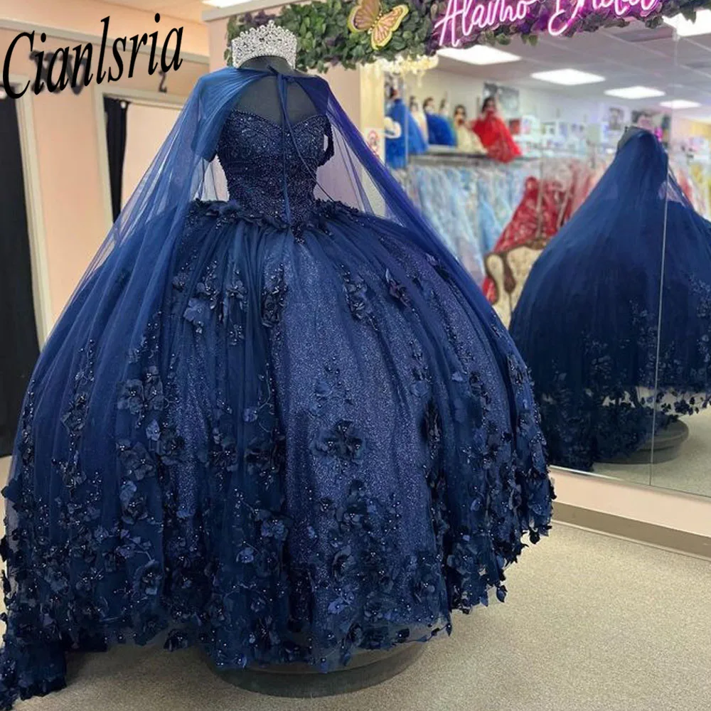 Azul Royal Fora Do Ombro Vestidos Quinceanera 2023 Tule Lace Up Apliques Vestido de Baile Vestido De Festa De Aniversário Vestidos De 15 Años