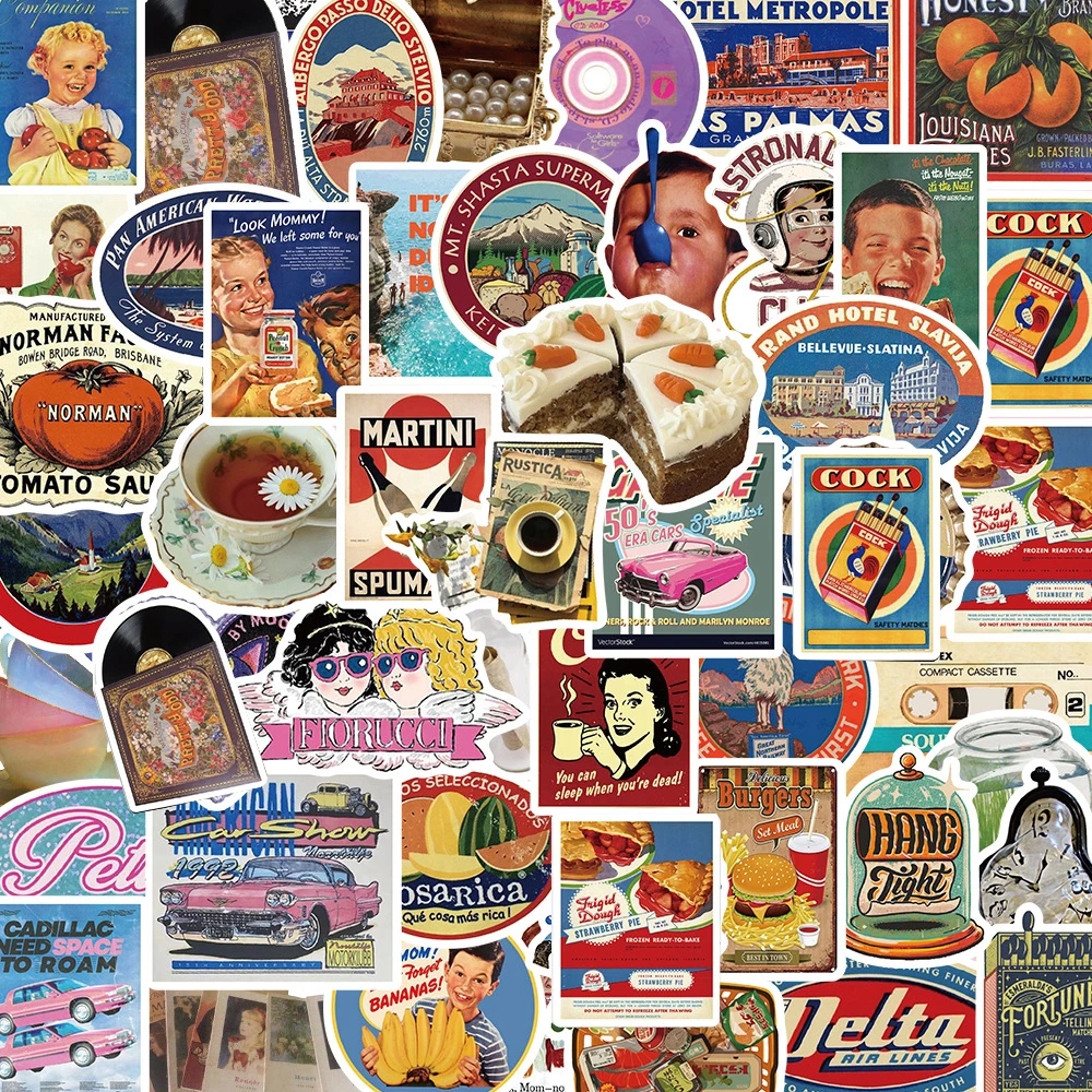 10/30/50pcs American Retro Poster Graffiti Stickers Vintage Cartoon Decals DIY Laptop Notebook Stationery Reward Classic Sticker