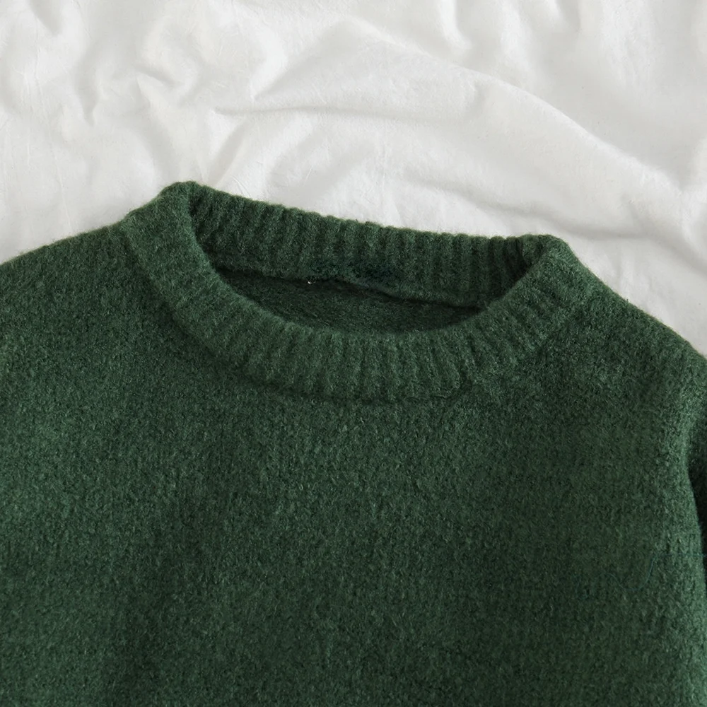 Green Knitted Sweaters Women Fashion Warm Jumper Female Casual Loose Pullover Women Round Neck Long Sleeve Sweater