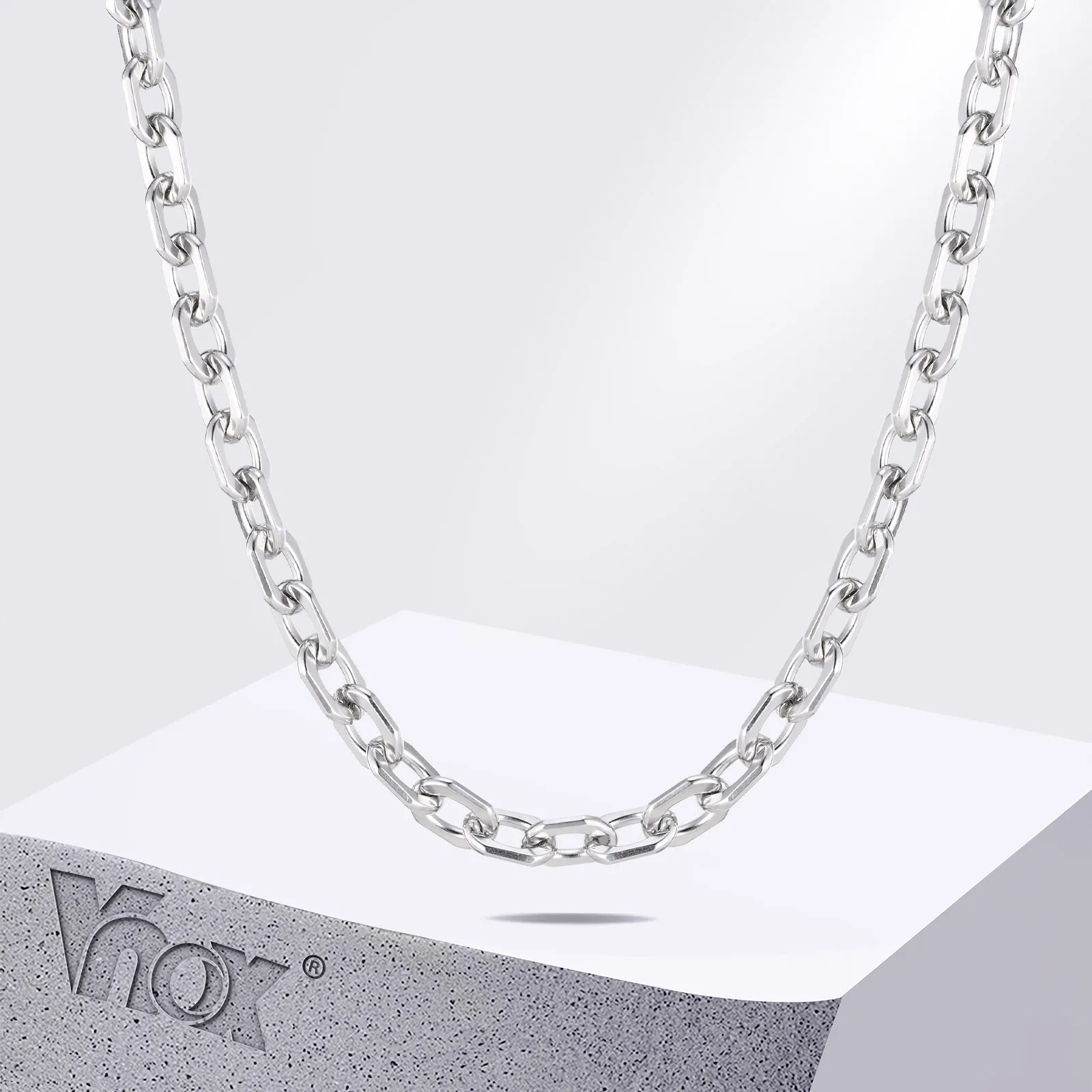 Vnox 6.5mm Bold Rolo Chain Choker Necklaces for Women Girls, Stainless Steel Bold Cable O Belcher Chain Collar Jewelry