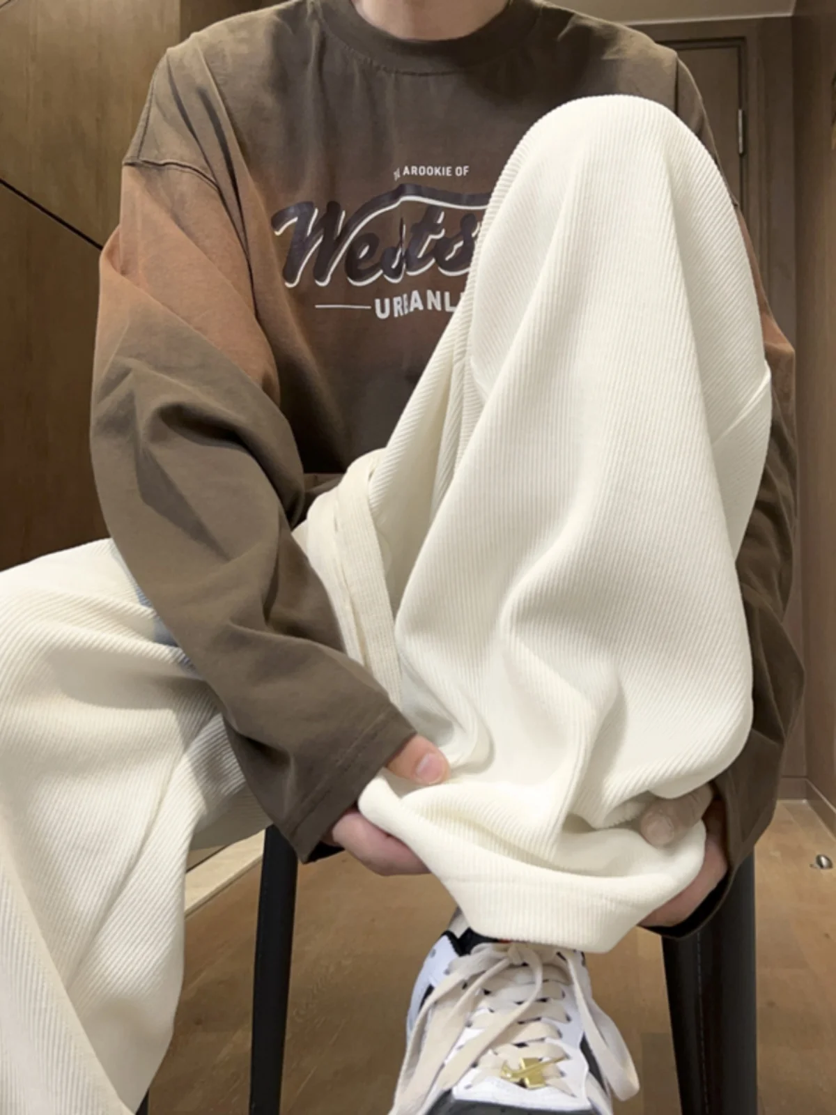 

Мужские повседневные брюки из вельвета на осень-зиму, свободные, с драпировкой, на флисовой подкладке, прямые, в стиле «ленивый шик», модные, молодежные