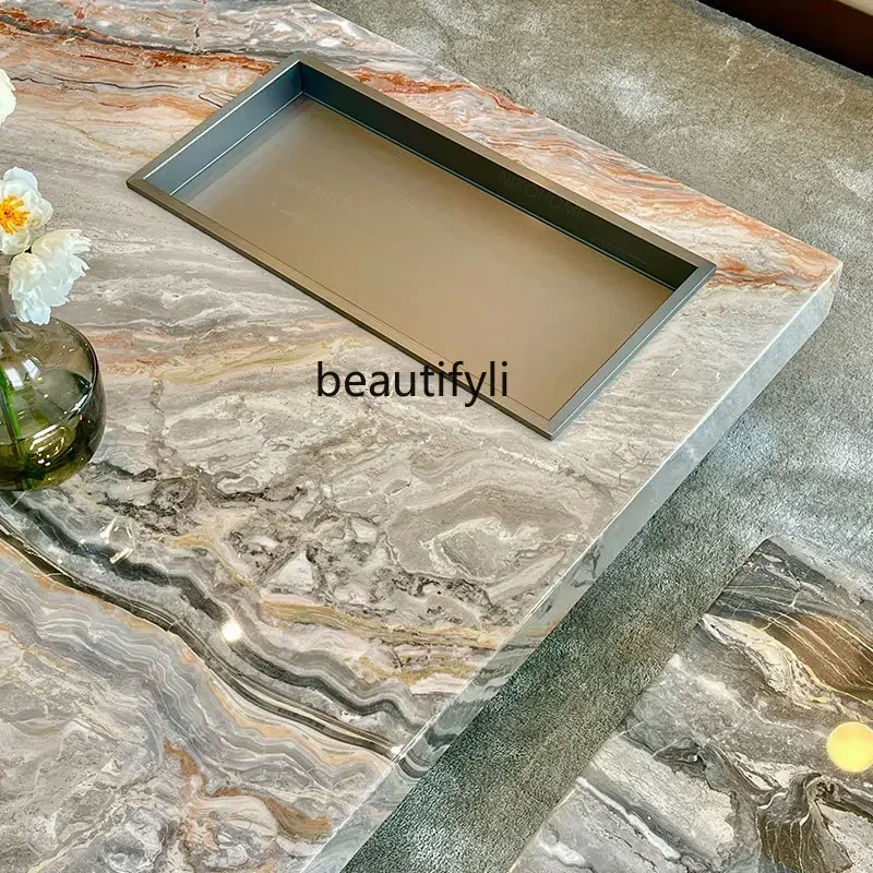 

Italian minimalist Venetian brown marble coffee table suspended square luxury stone living room homeAA