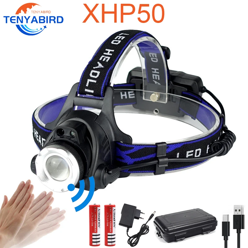 

XHP50 Led Headlamp 6000lm Zoom Adjustable Head Lamp Flashlight 18650 Battery Front Light Recharge Zoomable Fishing Lantern Torch