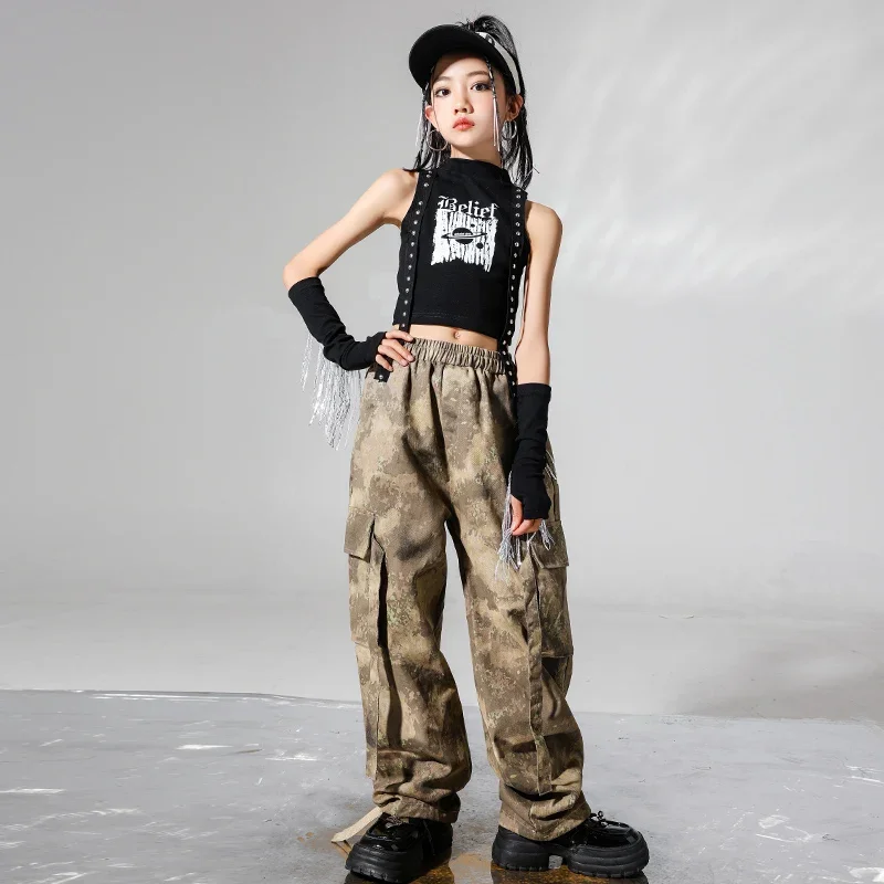 Ragazze Hip Hop Crop Canotte Gonna da ballo di strada Bambini Gonne a pieghe Adolescenti Jazz Costumi fantastici Bambino Camo Streetwear Set di vestiti