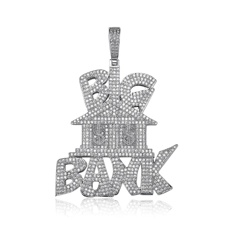 Hip Hop 3A+ CZ Stone Paved Bling Iced Out Dollars House Money Sign Big Bank Pendants Necklaces for Men Rapper Jewelry Gift