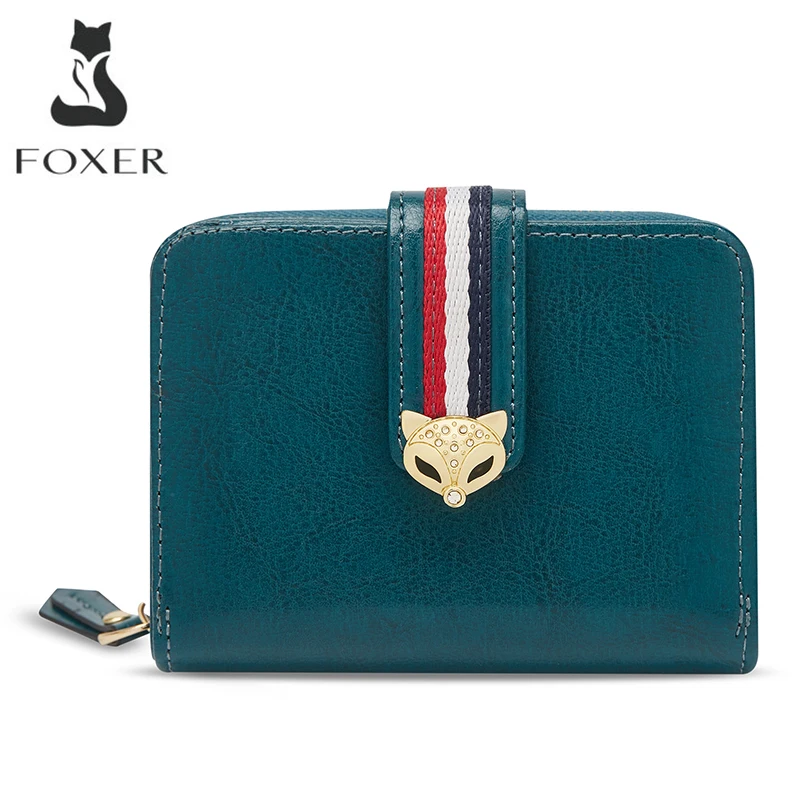 FOXER Women Standard Wallet Mini Card Holder Stylish Lady Money Bag Synthetic Leather Zipper Hasp Short Wallet Female Coin Purse