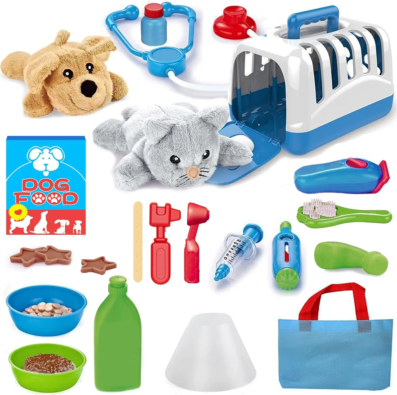 

Полный ветеринарный игровой набор для ухода за домашними животными с плюшевыми собаками и кошками, 34 предмета, набор игрушек для ухода за ролевыми играми «Удавайся доктором»