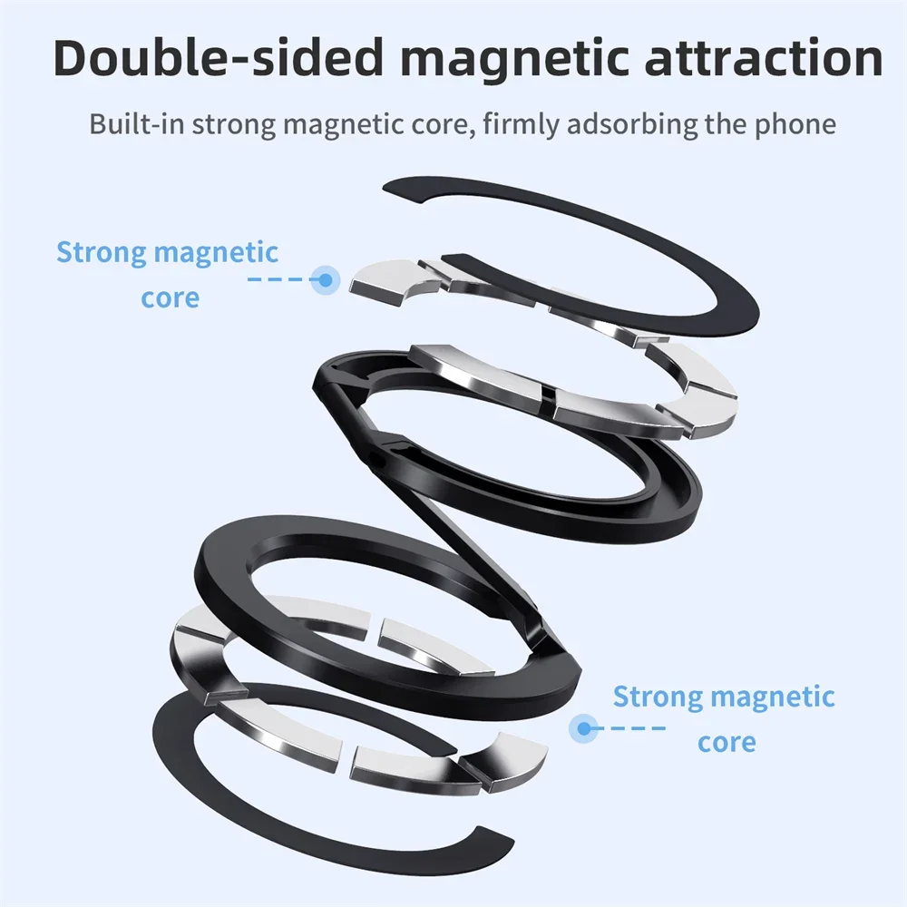 Double-Sided Magnetic Phone Holder Aluminium Foldable Phone Ring  Stand For MagSafe iPhone 15 14 13 Pro Max Huawei Samsung