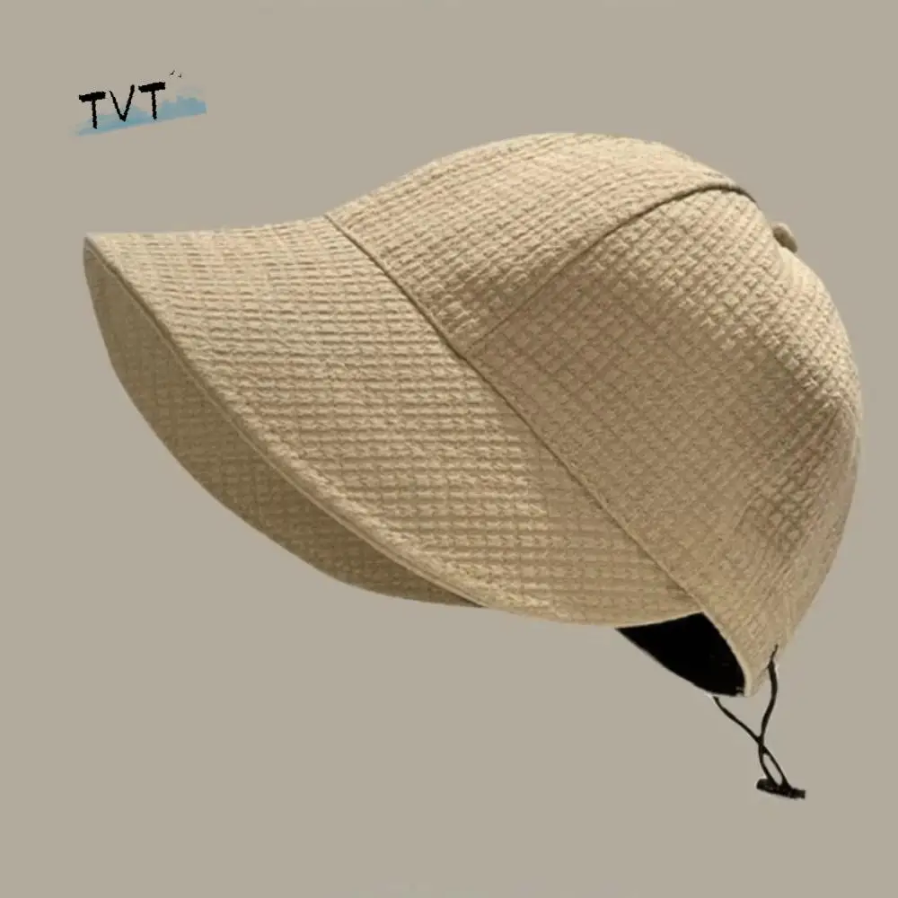 Topi Ember Waffle Warna Solid Lipat Anti-UV Cepat Kering Topi Pantai Waffle Gaya Kasual Korea Topi Lebar Pelindung Matahari Wanita