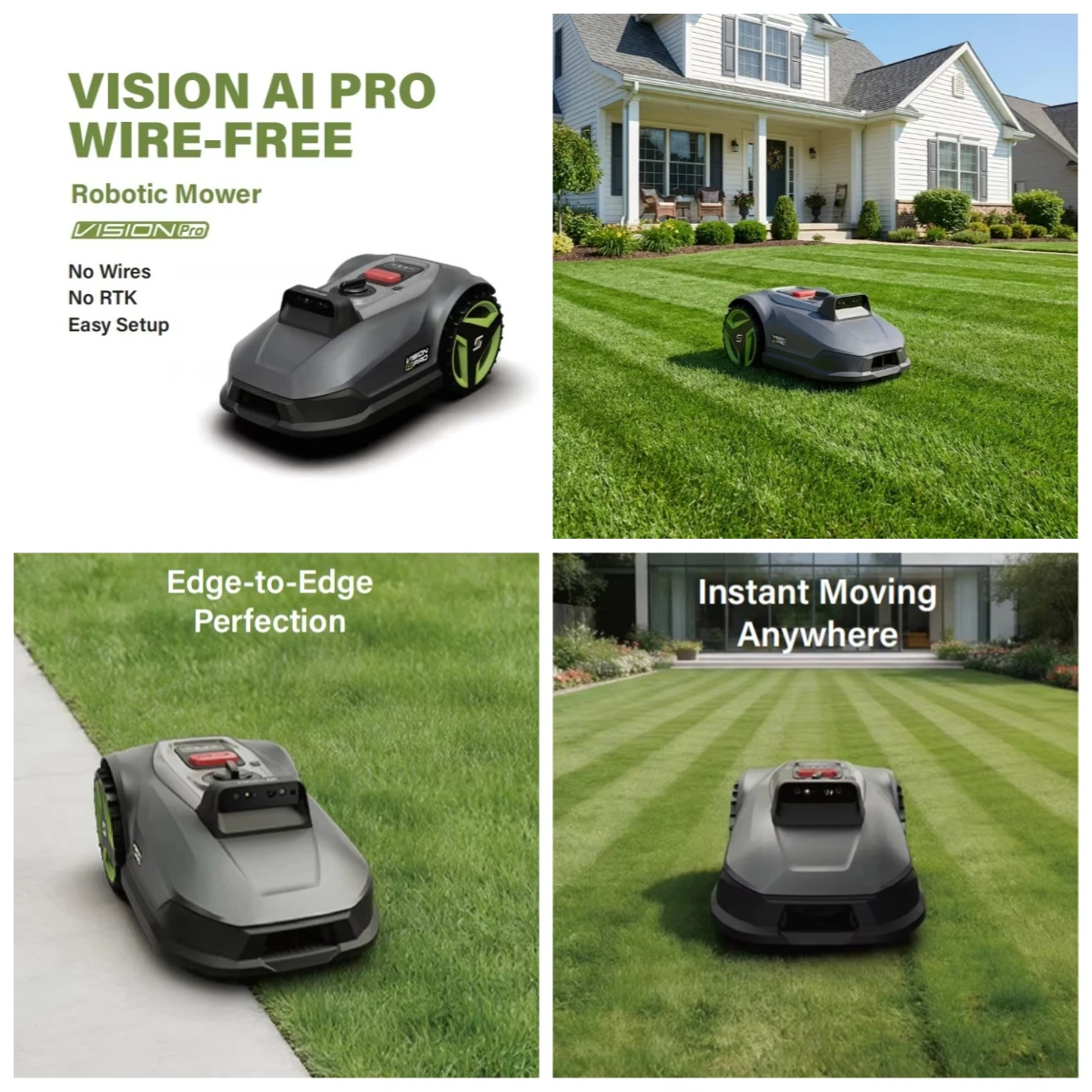 

Wire-Free Borderless Robot Lawn Mower, AI Vision Multi-Zone Mapping Precision Edge Trimming, Smart Garden Ready